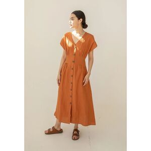 Vikolino 100% European Linen Dress Cottagecore Neutral Natural Flax Size Small